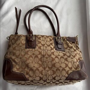 COACH #12456 - Hampton Satchel - Tan & Brown Signature Shoulder Bag -